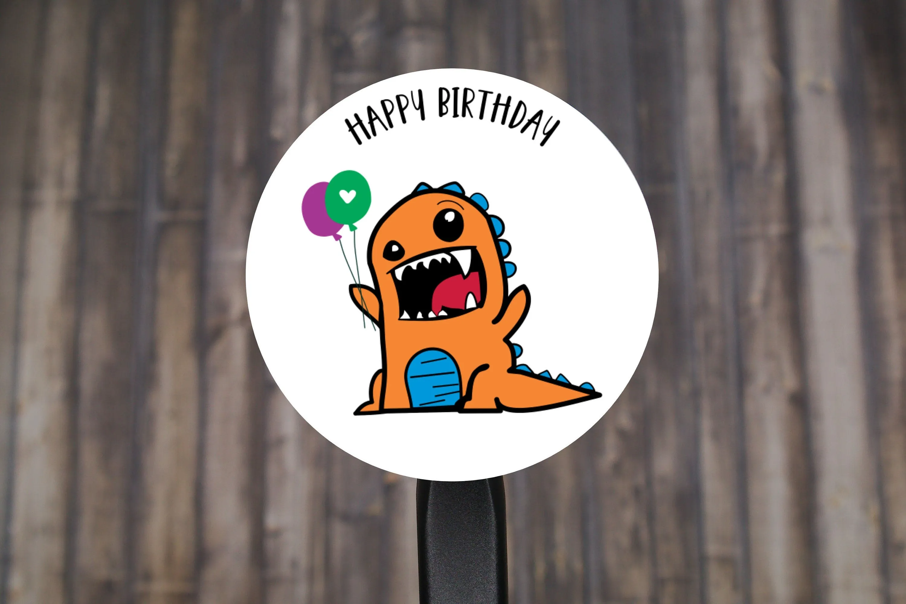 Dinosaur Happy Birthday Round Stickers, Gift Card Envelope Seals, Gift Wrap Stickers,  2" Circle Stickers | Set of 12