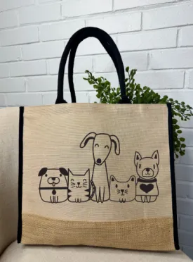 Dogs and Cats Burlap Tote Bag