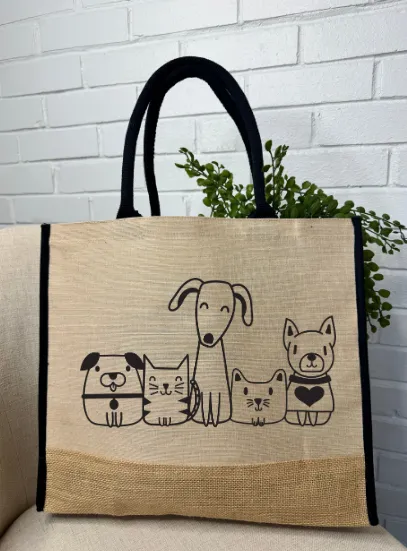 Dogs and Cats Burlap Tote Bag