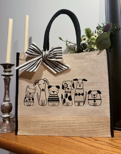 Dogs Burlap Tote Bag