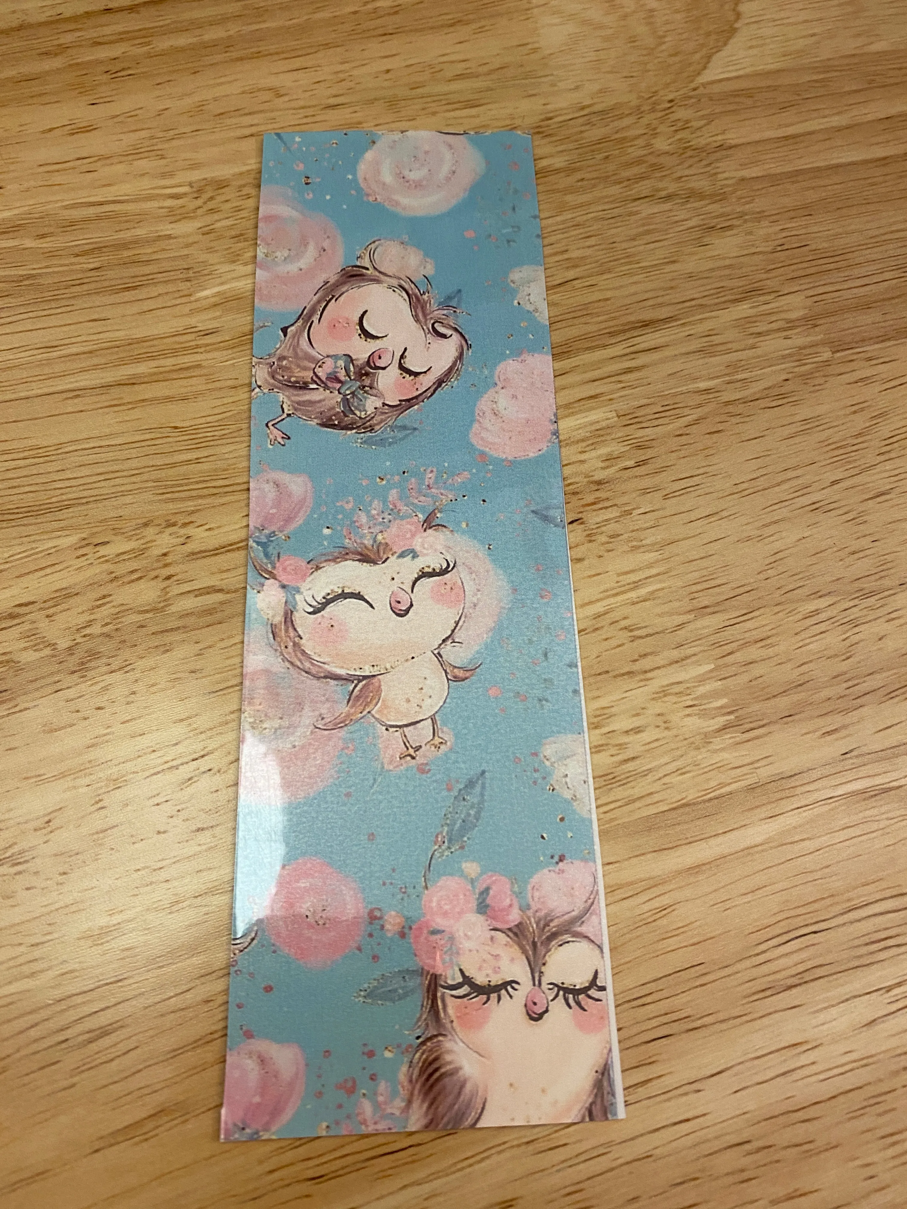 Double Sided Owl Family with Roses Bookmark