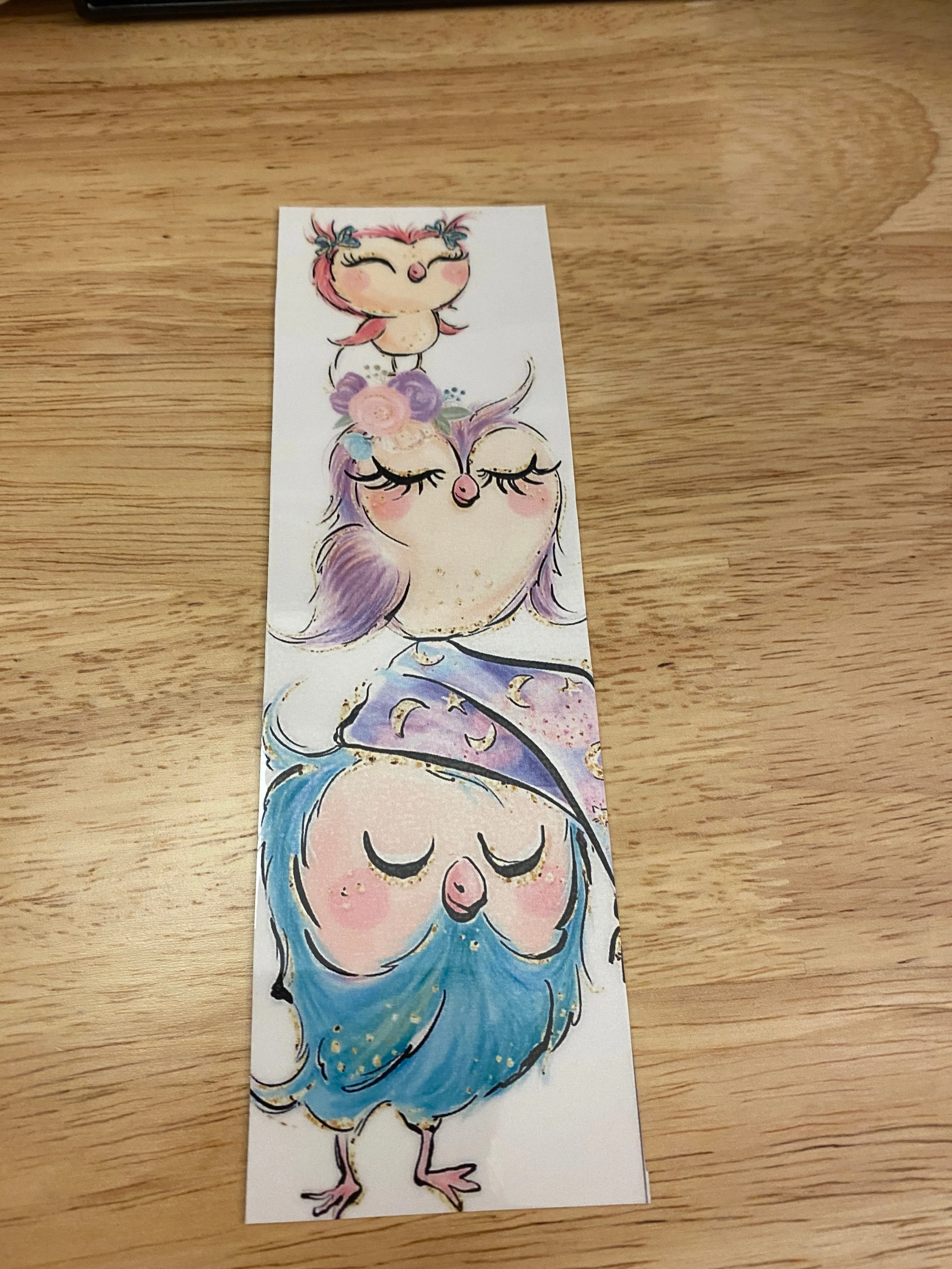 Double Sided Owl Family with Roses Bookmark