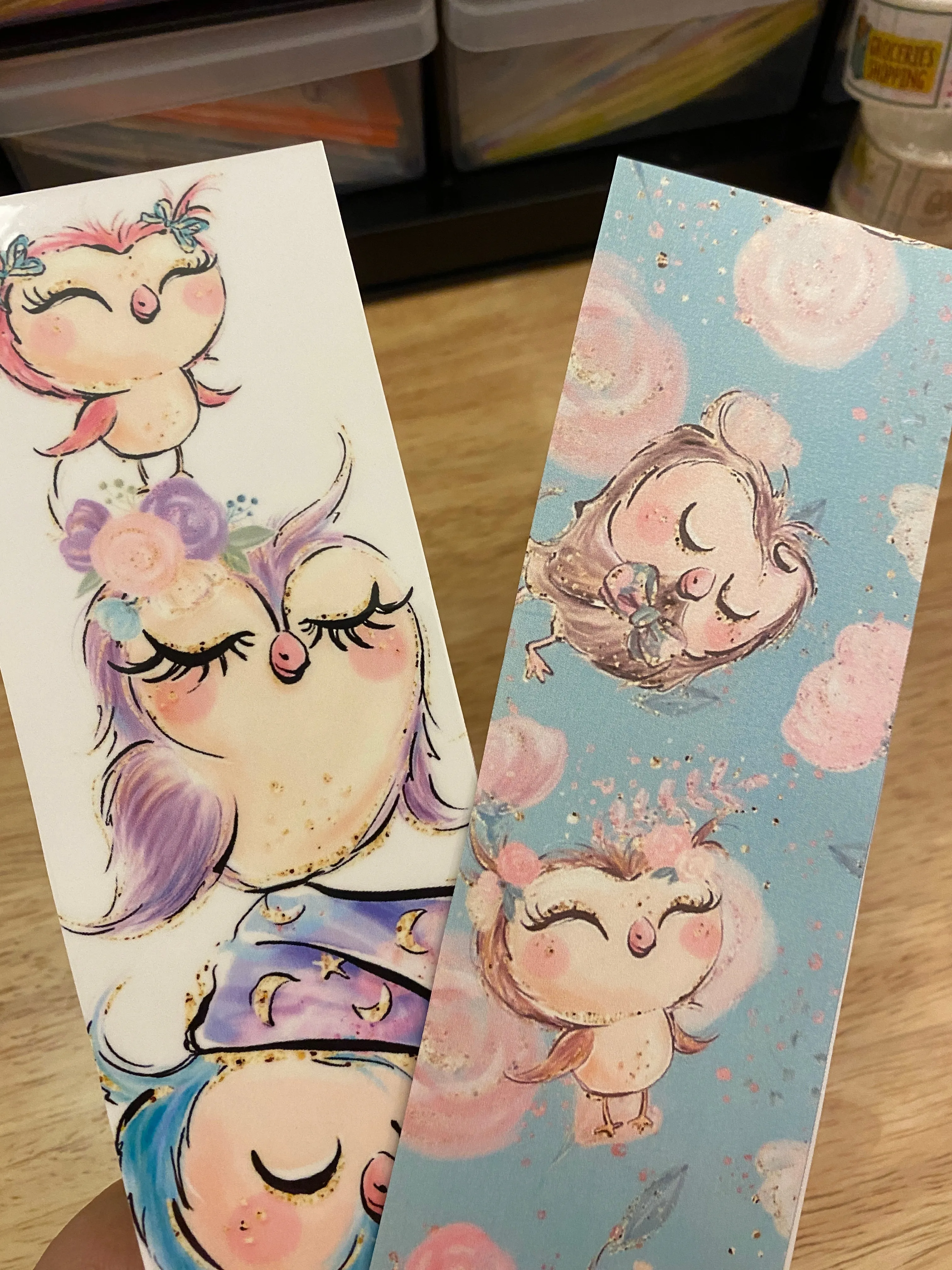 Double Sided Owl Family with Roses Bookmark