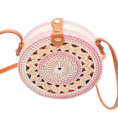 Eco Bliss Pink & White Round Sling  Bag