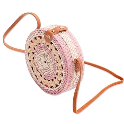 Eco Bliss Pink & White Round Sling  Bag