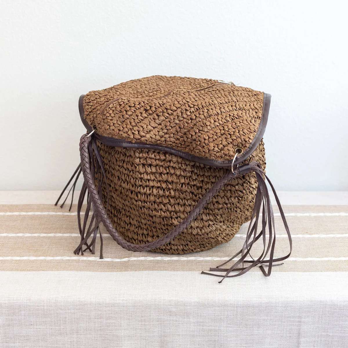 Elena Handbags Large Straw Woven Bucket Tote Bag