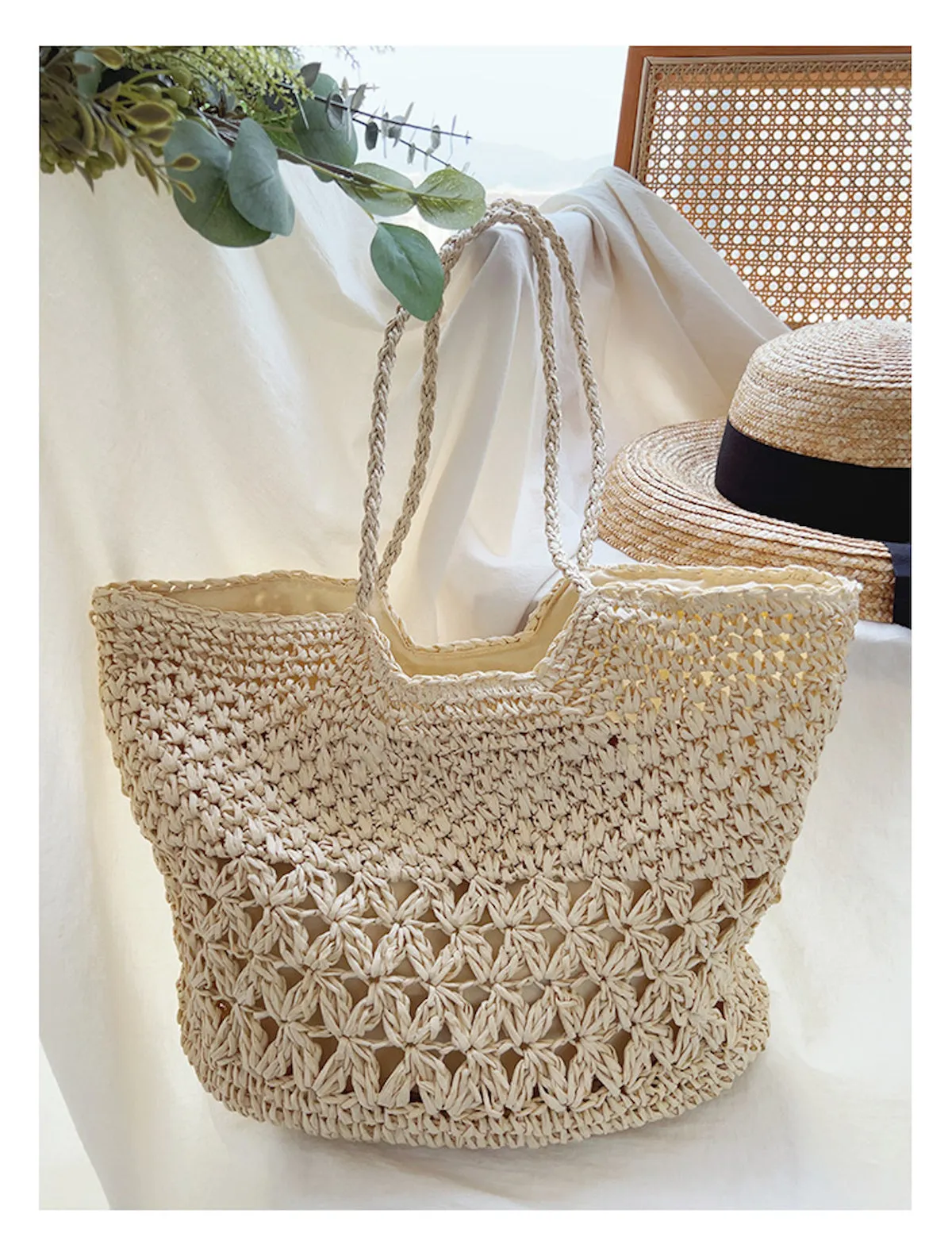 Elena Handbags Large Straw Woven Fashion Tote Bag
