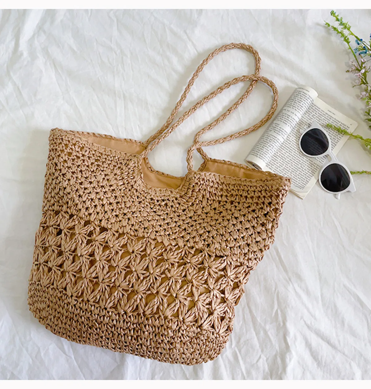 Elena Handbags Large Straw Woven Fashion Tote Bag