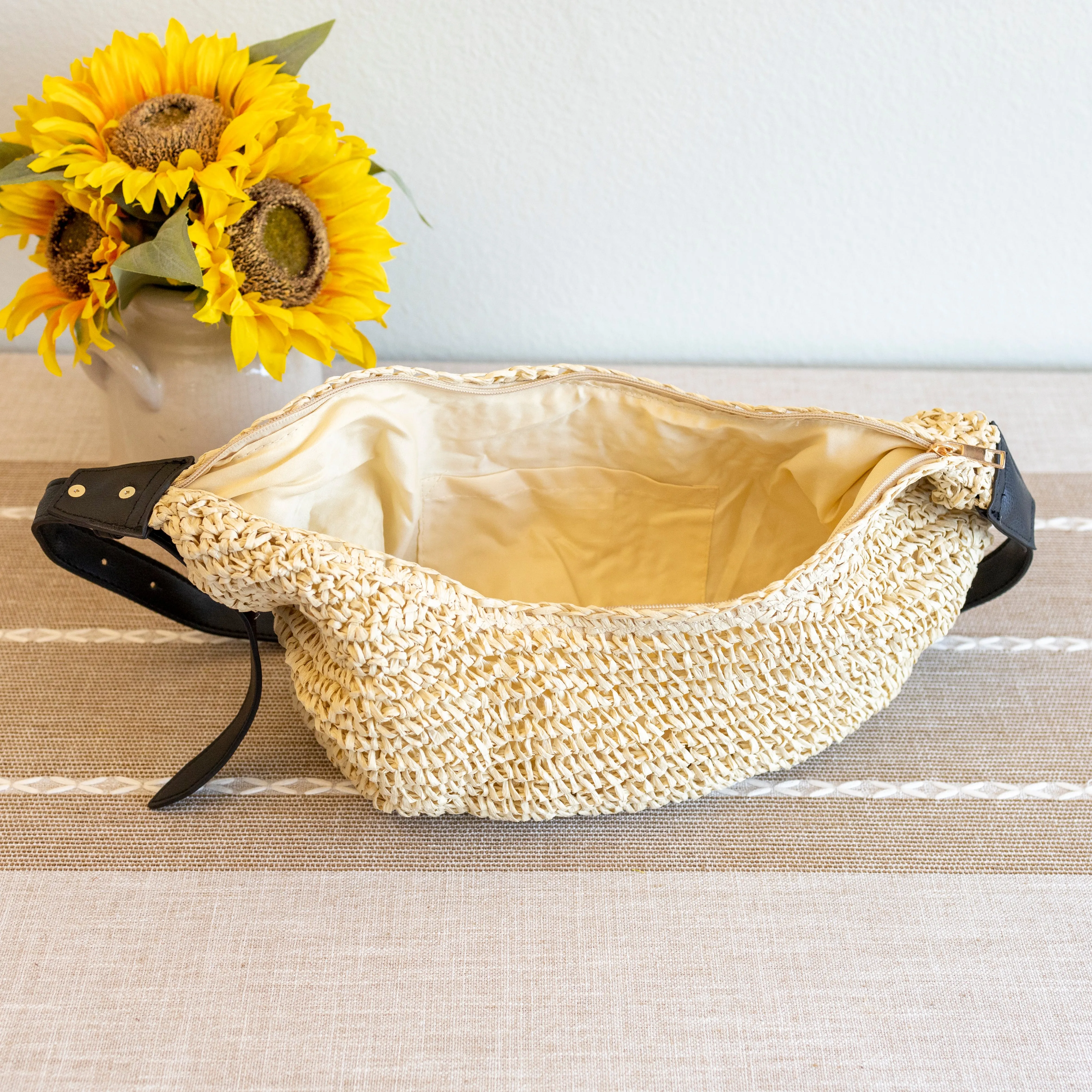 Elena Handbags Medium Size Straw Croissant Crossbody Bag
