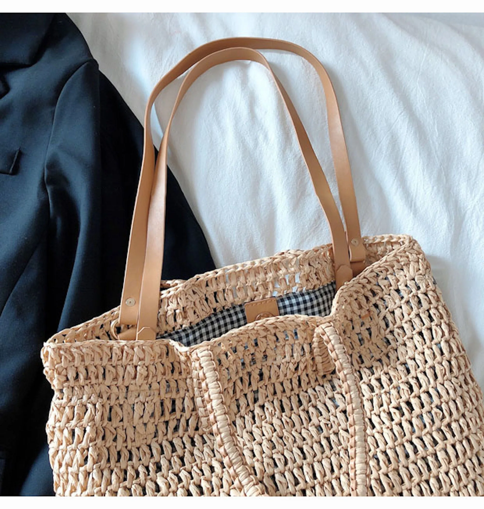 Elena Handbags Minimalistic Straw Woven Tote Bag