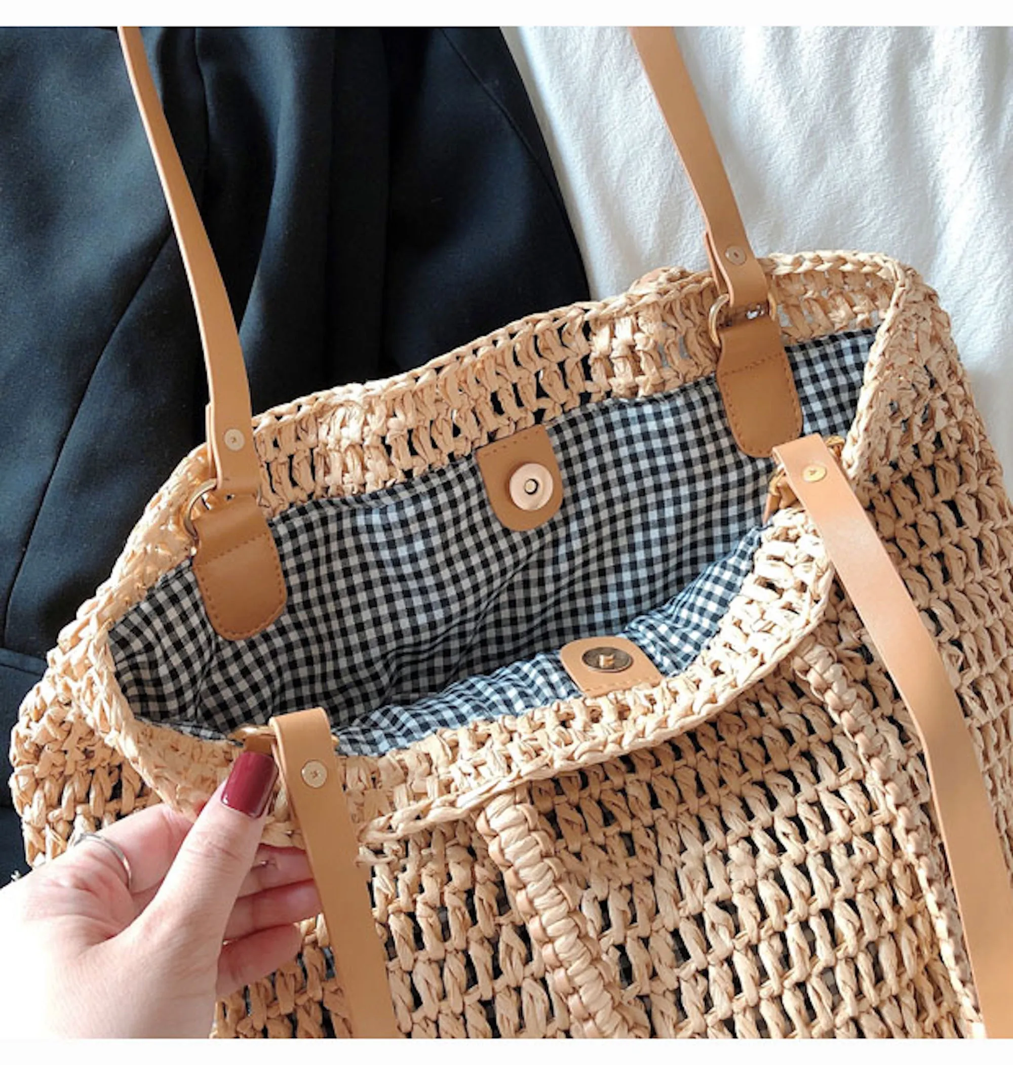 Elena Handbags Minimalistic Straw Woven Tote Bag