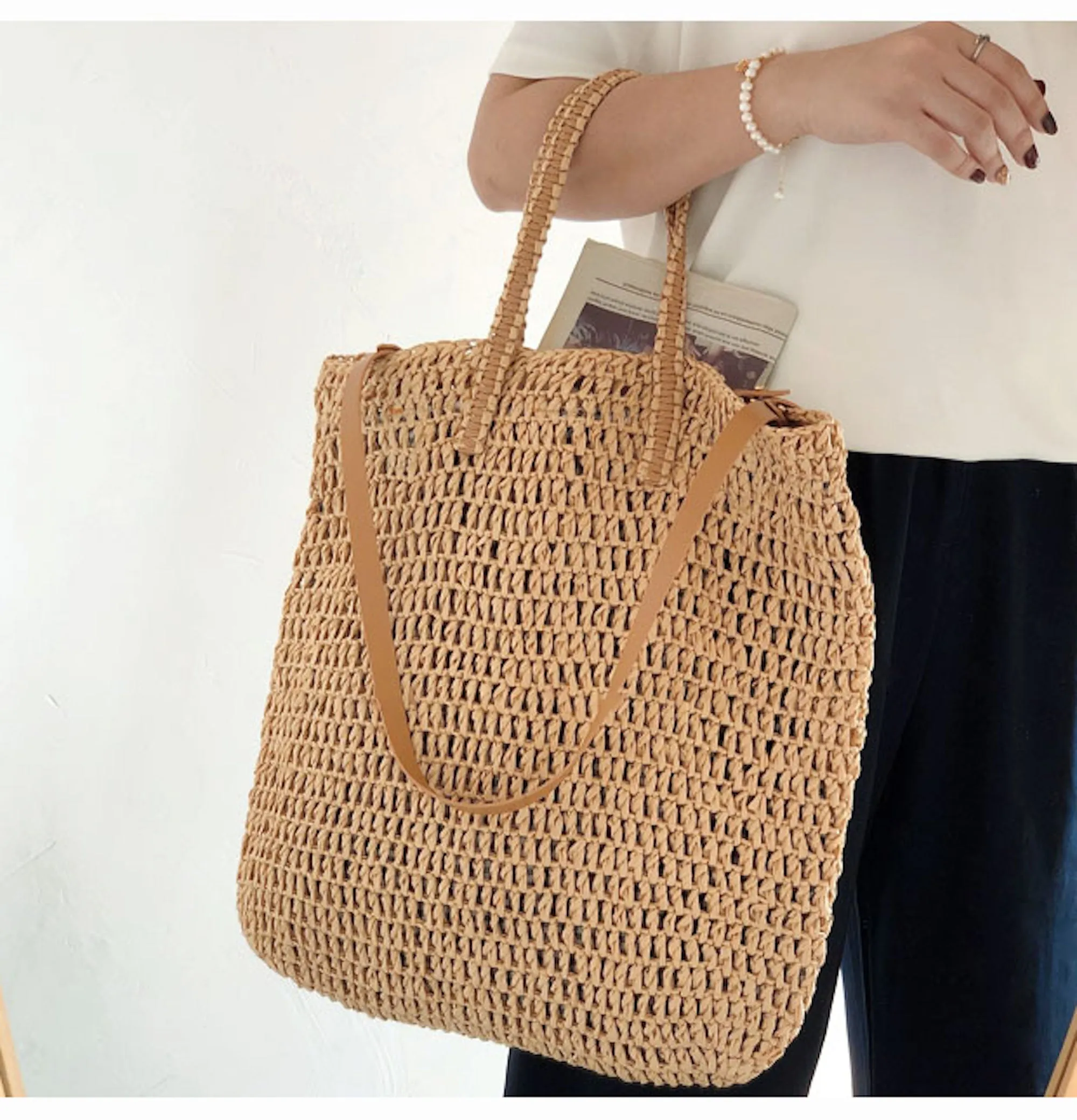 Elena Handbags Minimalistic Straw Woven Tote Bag