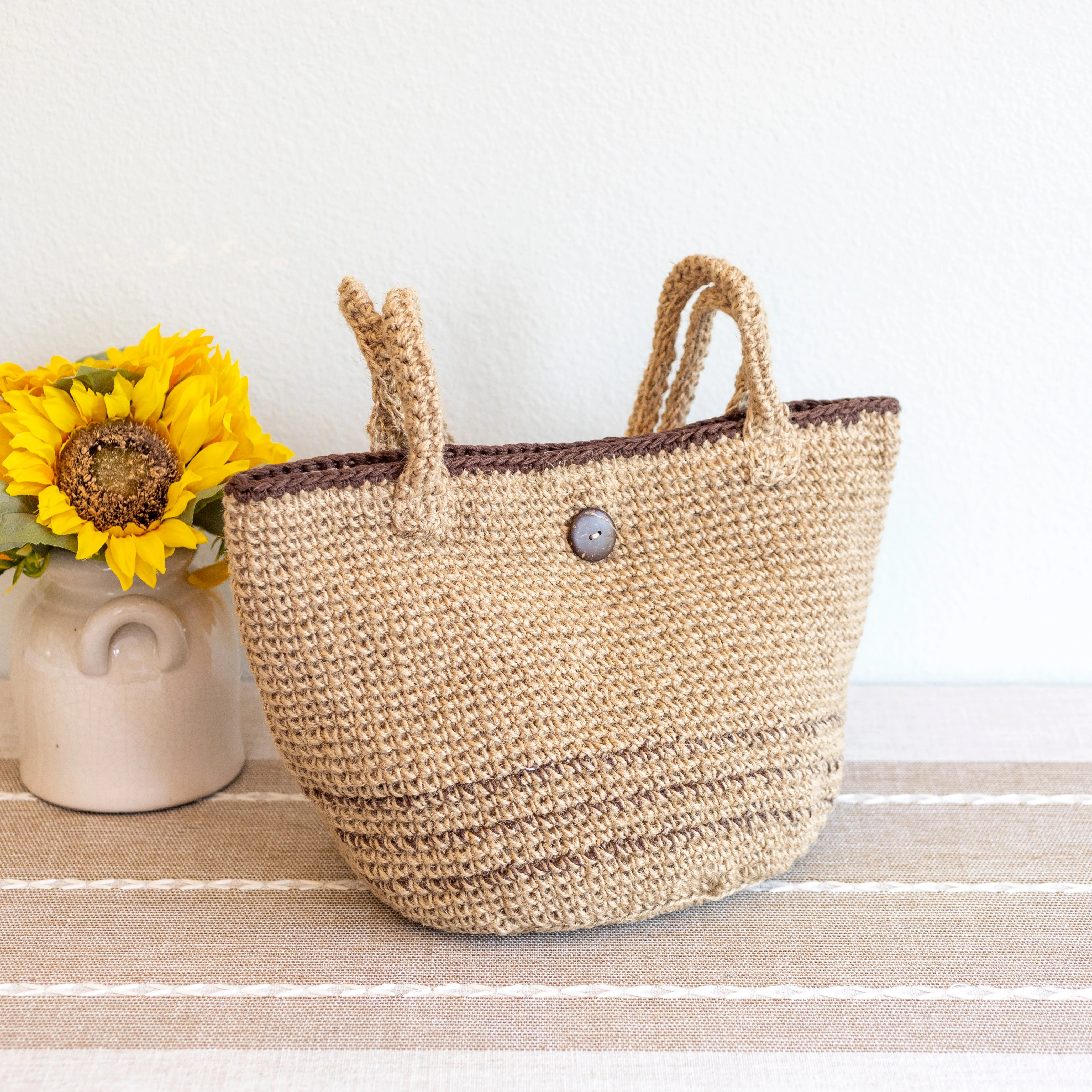 Elena Handbags Natural Cotton Jute Basket Shoulder Bag
