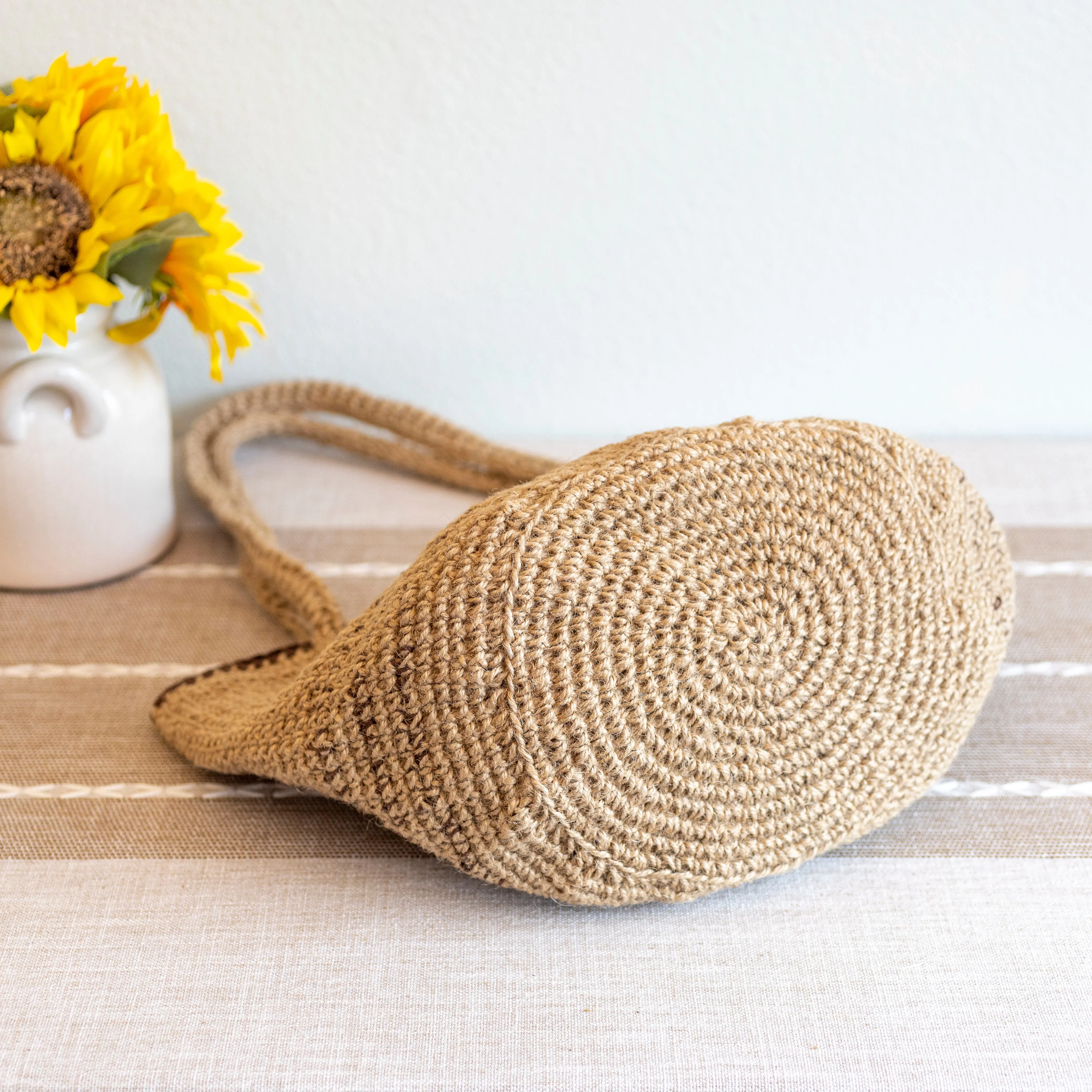 Elena Handbags Natural Cotton Jute Basket Shoulder Bag