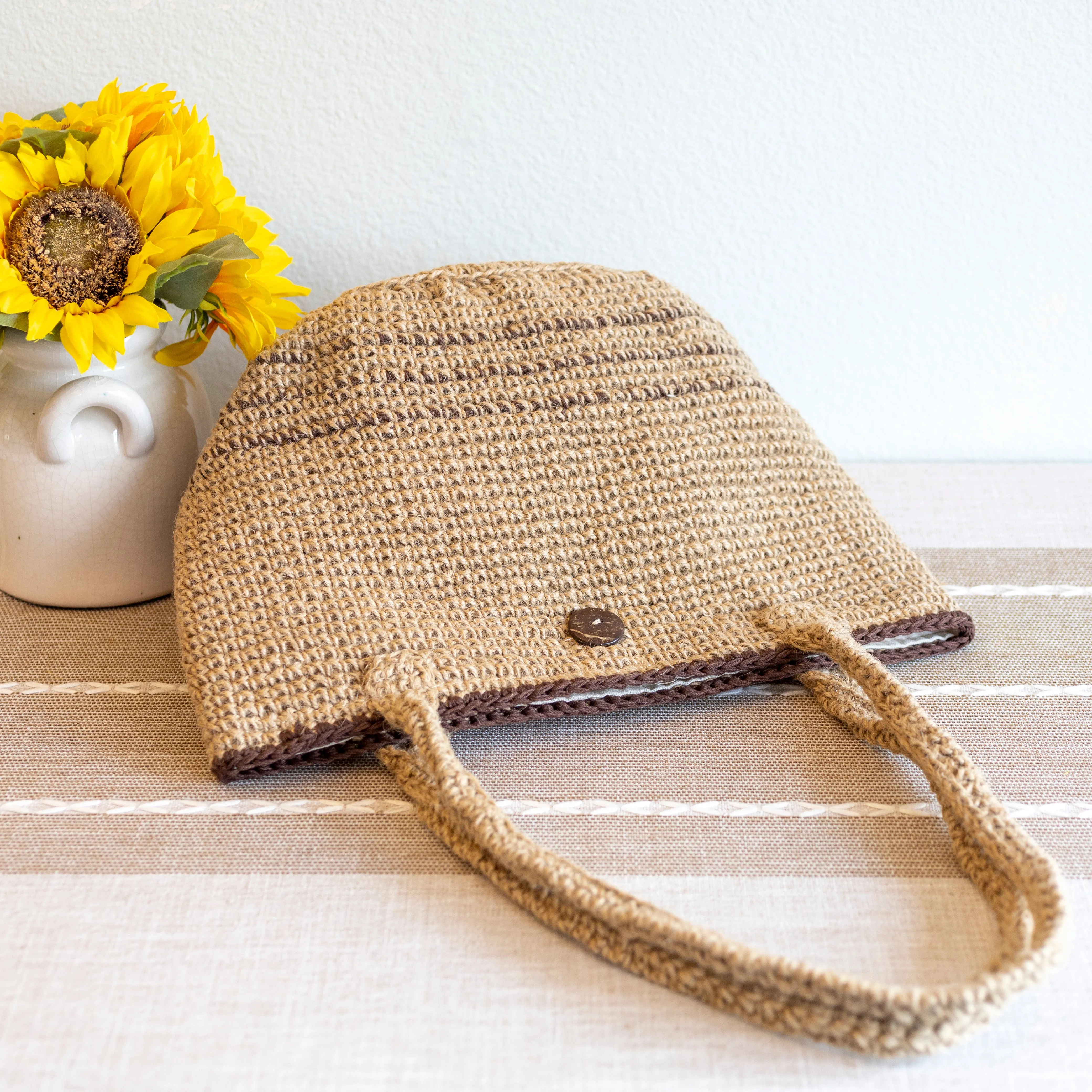 Elena Handbags Natural Cotton Jute Basket Shoulder Bag