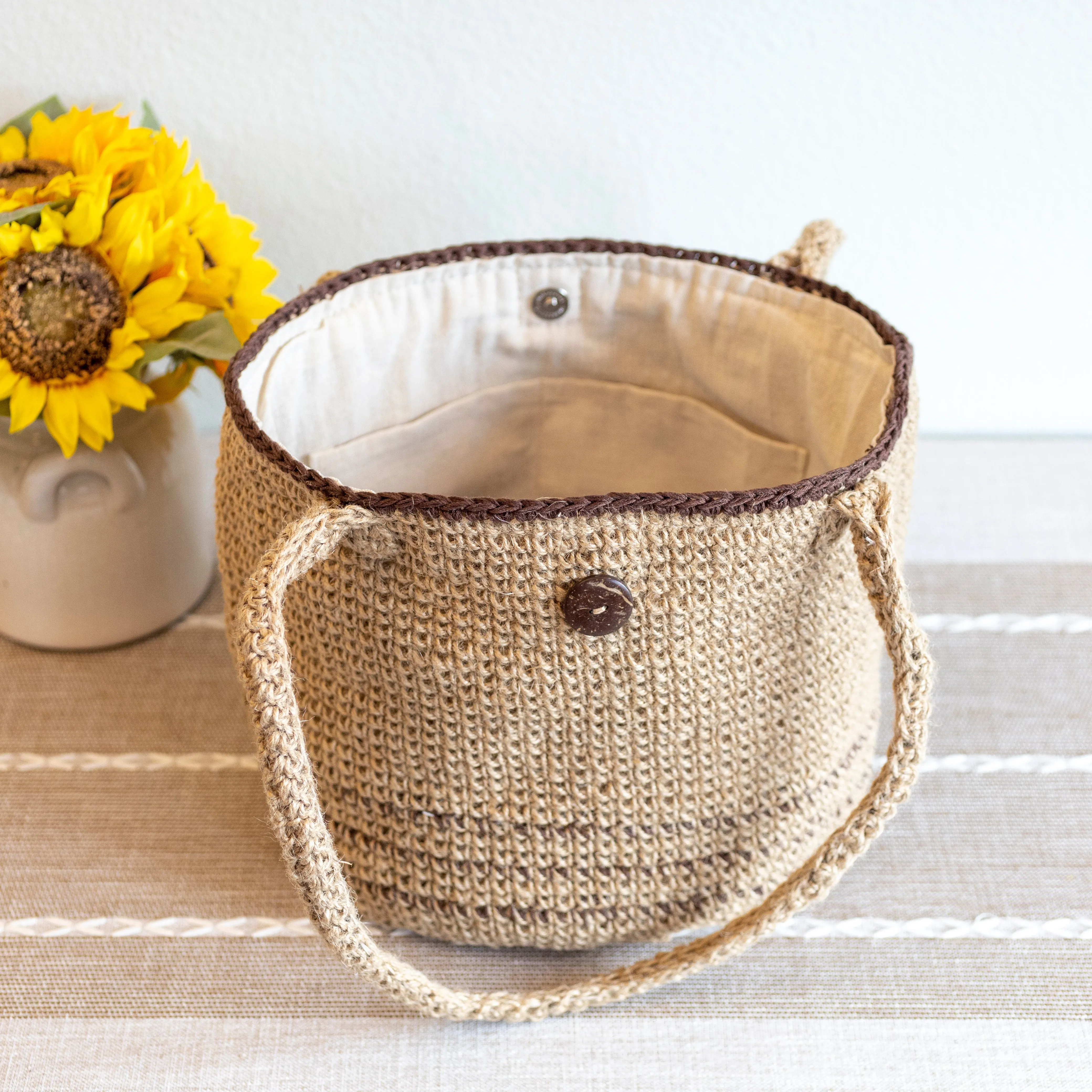 Elena Handbags Natural Cotton Jute Basket Shoulder Bag