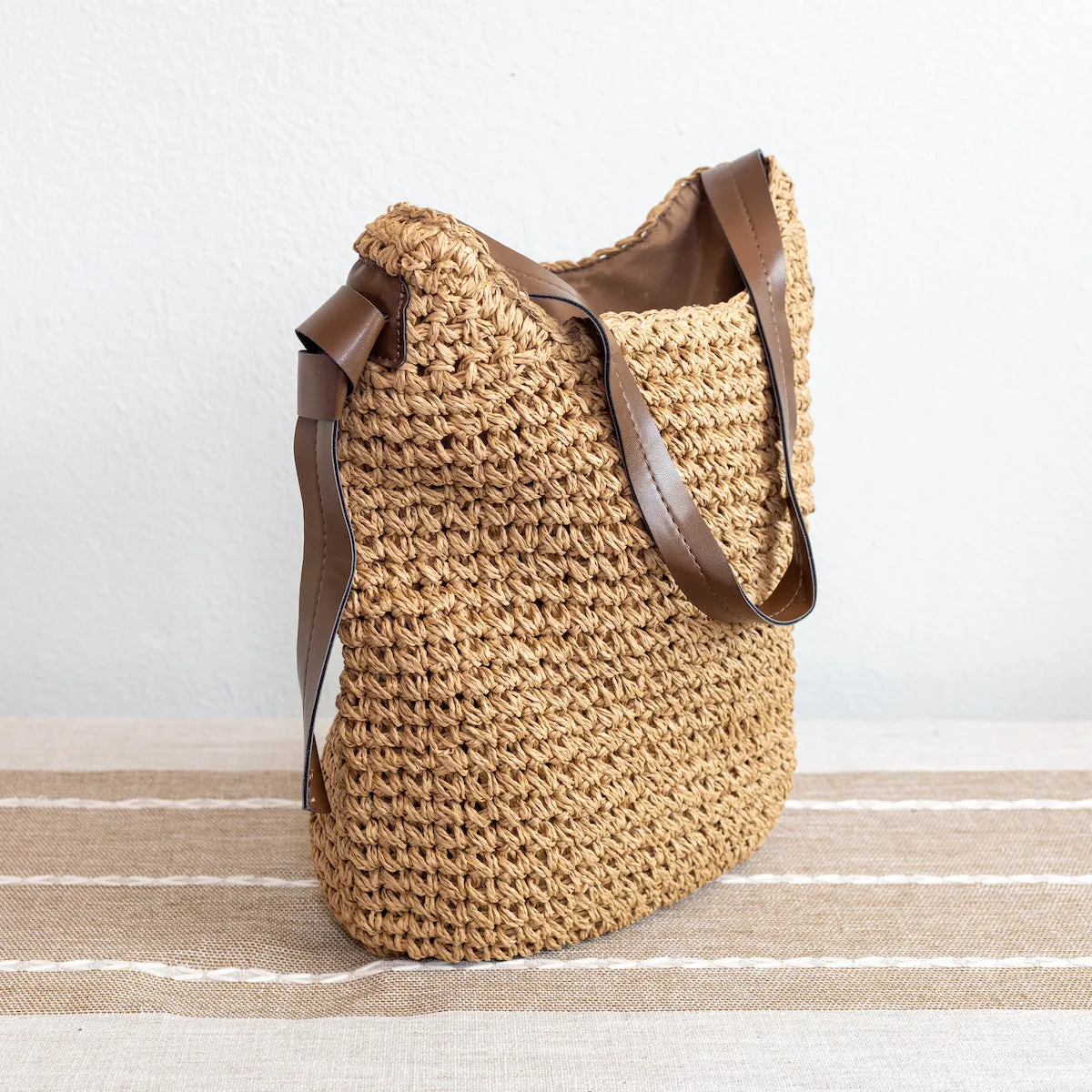 Elena Handbags Simple Straw Woven Shoulder Bag