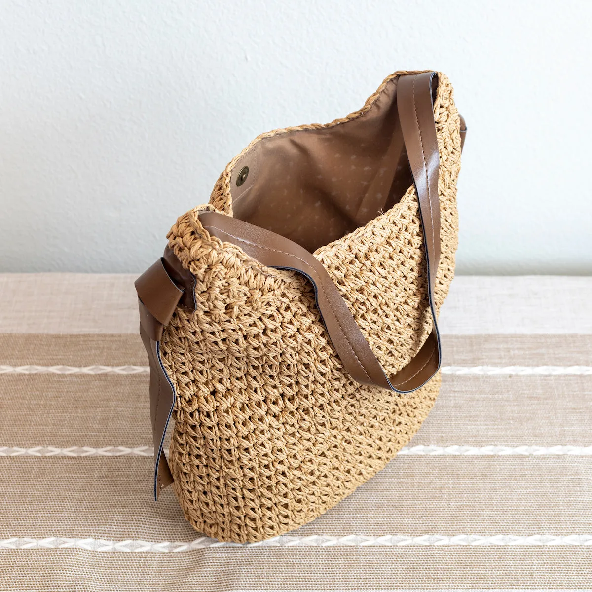 Elena Handbags Simple Straw Woven Shoulder Bag