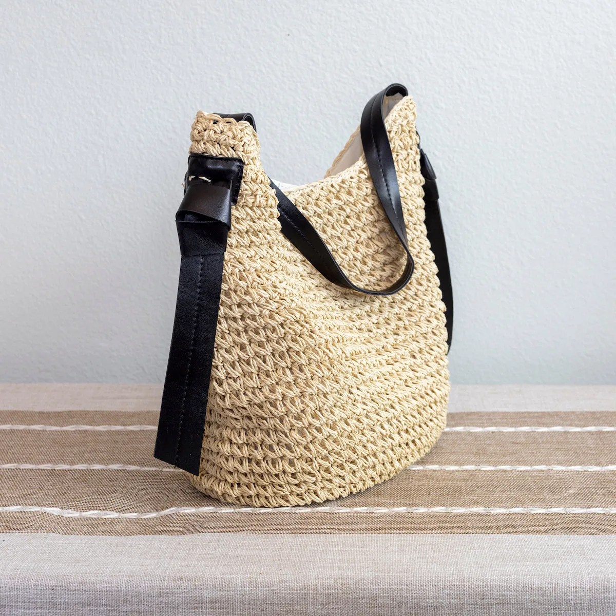 Elena Handbags Simple Straw Woven Shoulder Bag