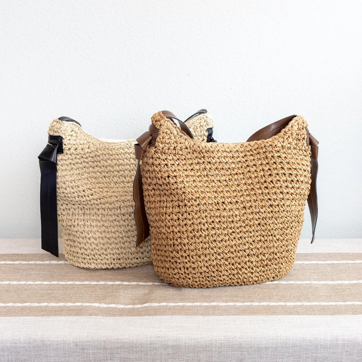 Elena Handbags Simple Straw Woven Shoulder Bag
