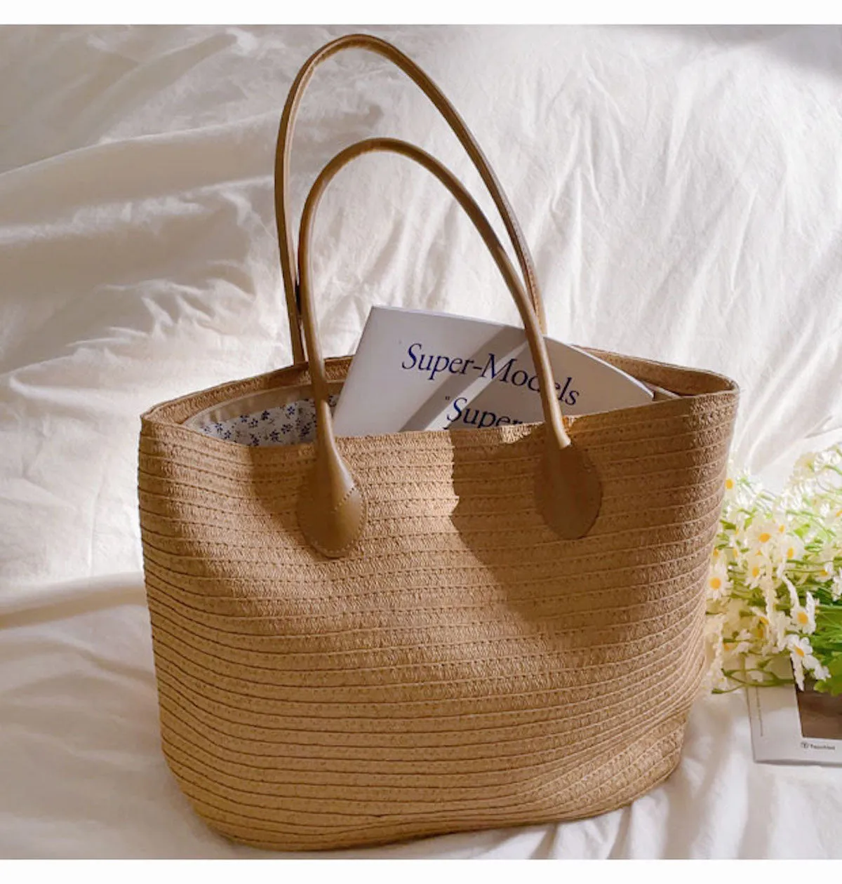 Elena Handbags Simple Straw Woven Summer Tote