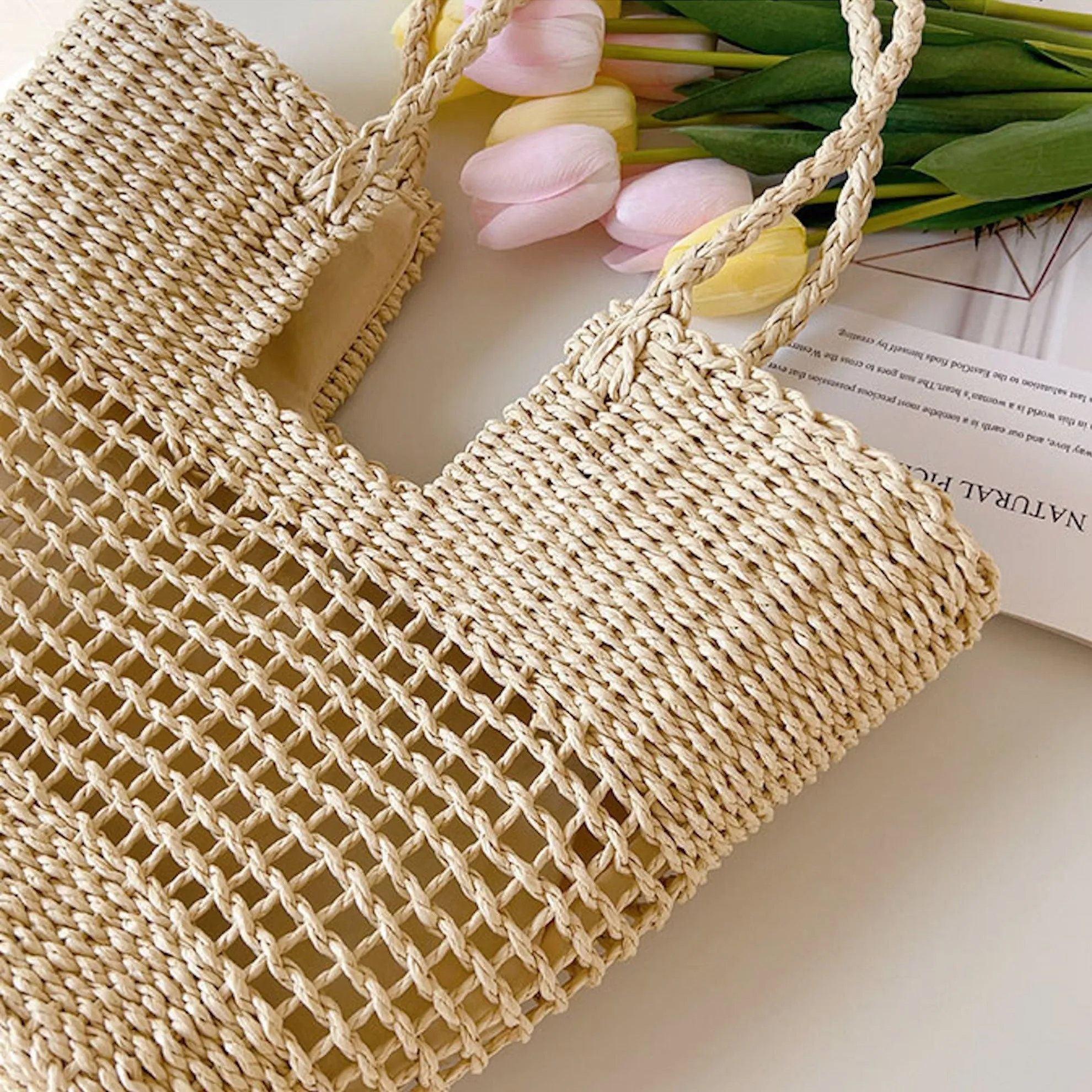 Elena Handbags Straw Basket Summer Tote Bag