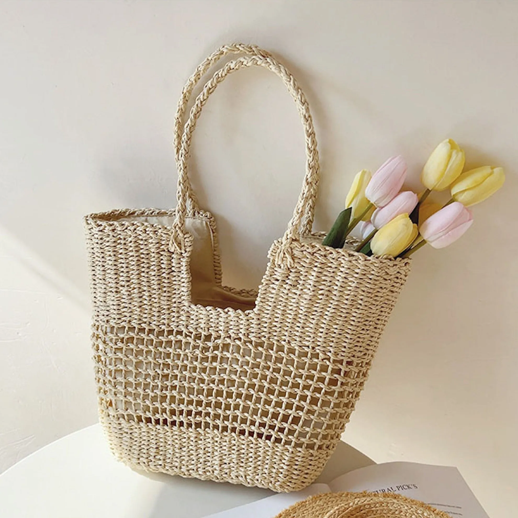 Elena Handbags Straw Basket Summer Tote Bag