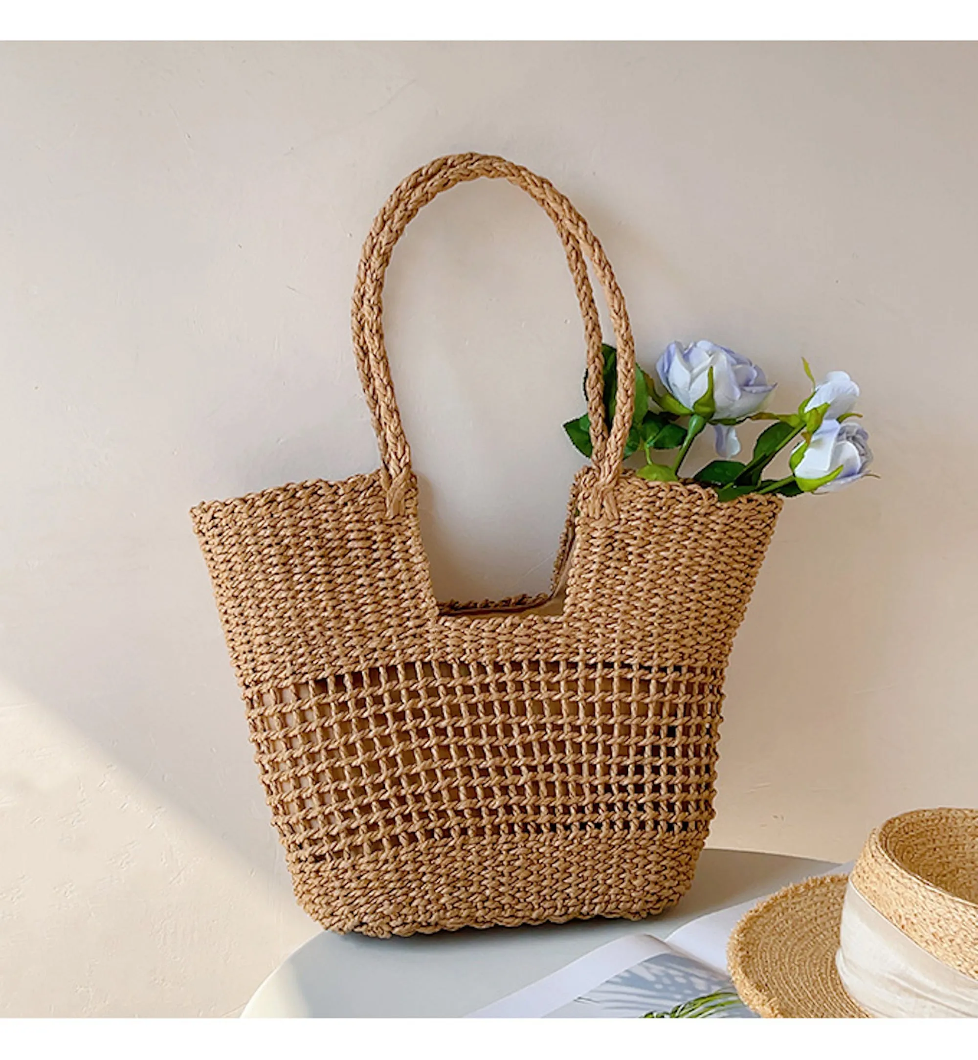Elena Handbags Straw Basket Summer Tote Bag