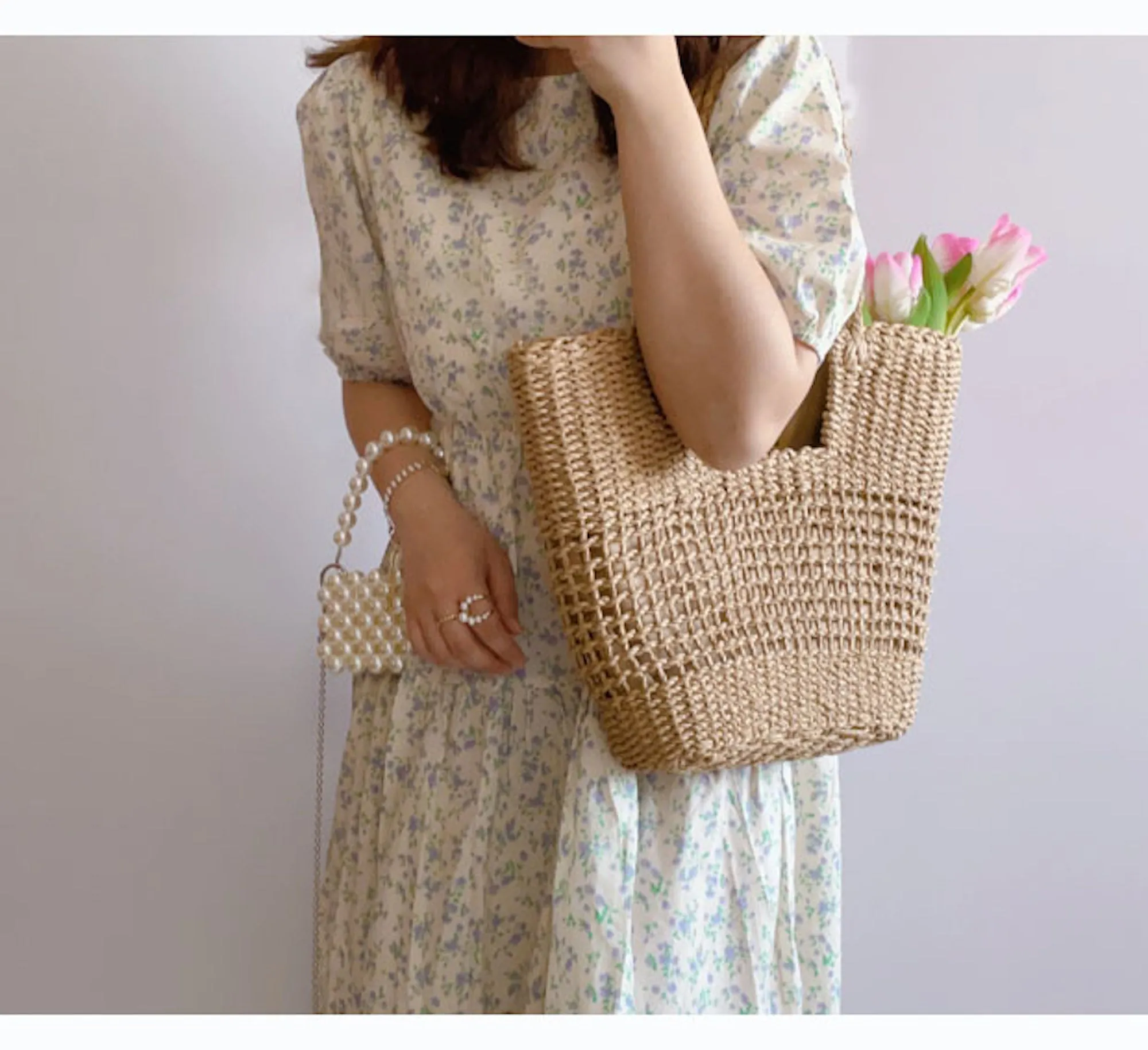 Elena Handbags Straw Basket Summer Tote Bag