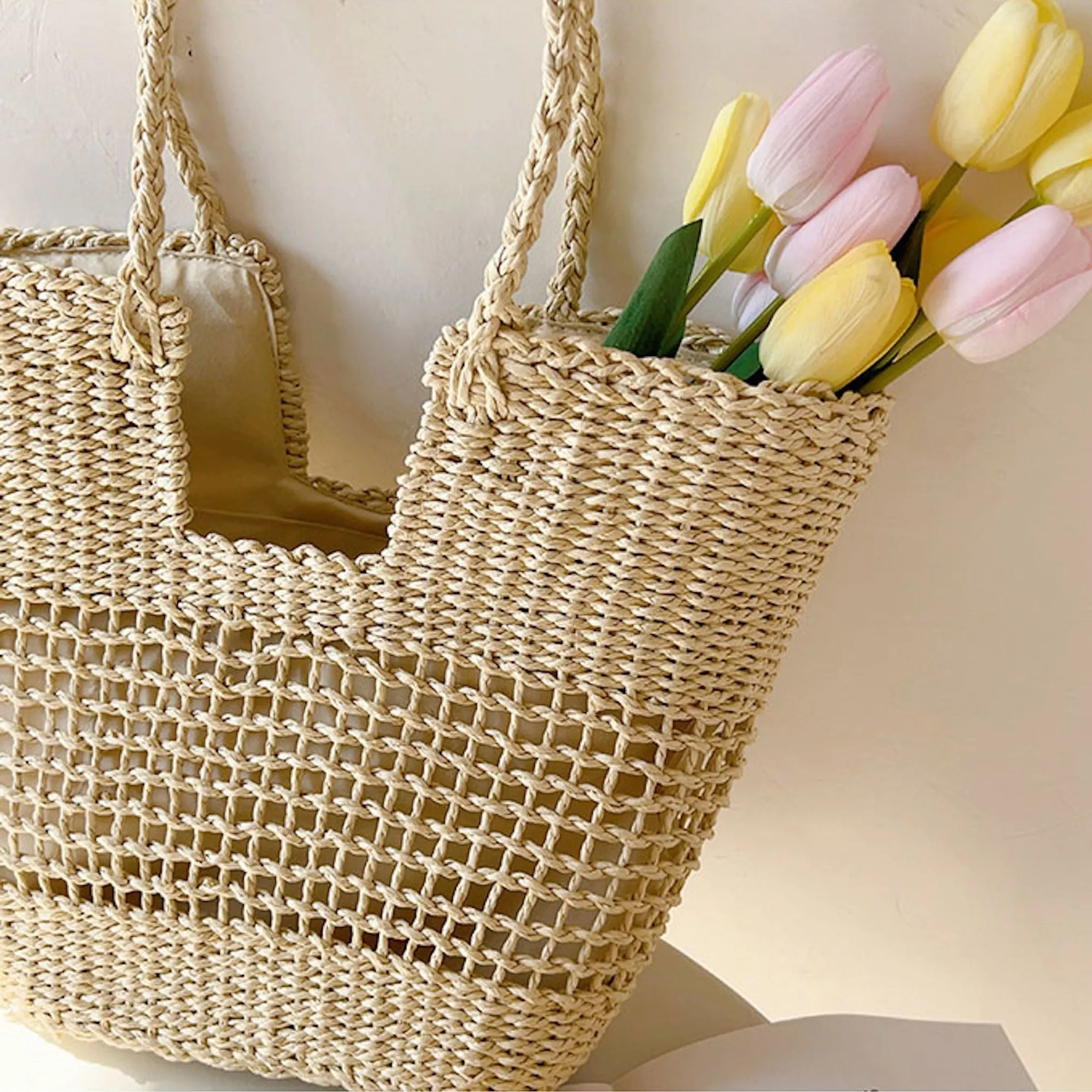 Elena Handbags Straw Basket Summer Tote Bag