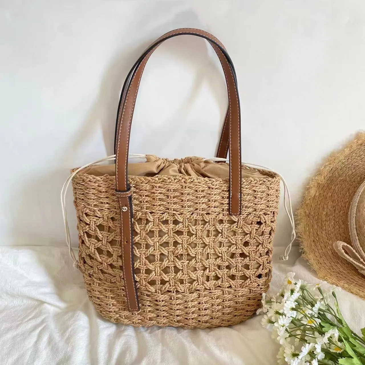 Elena Handbags Straw Market Tote Bag