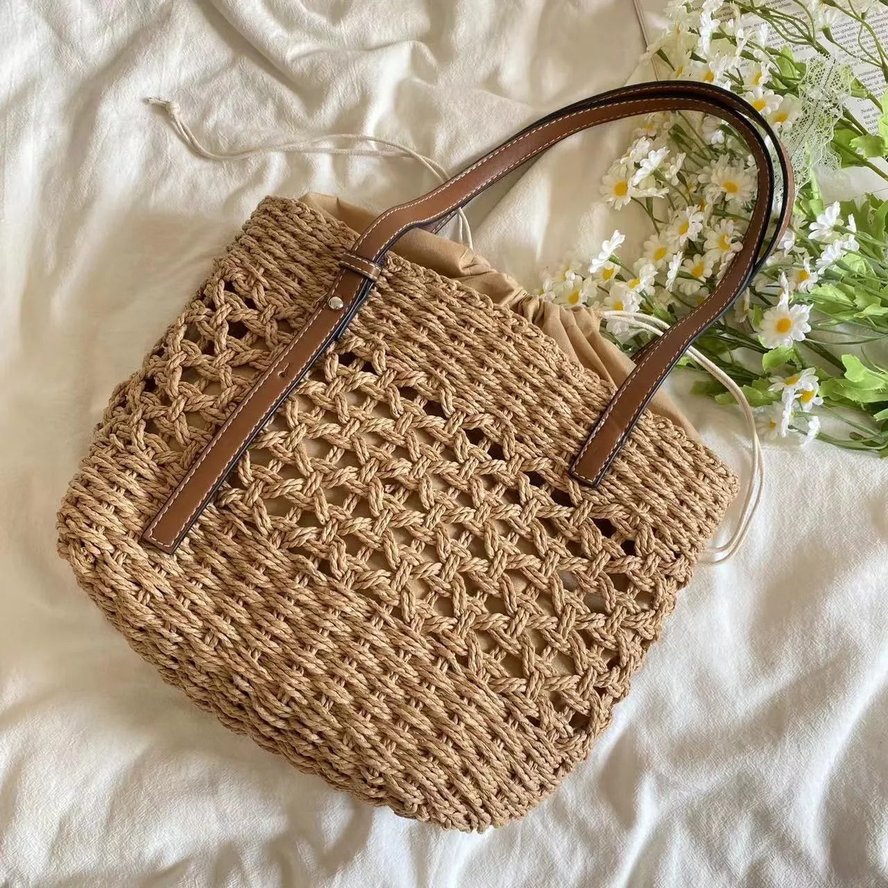Elena Handbags Straw Market Tote Bag