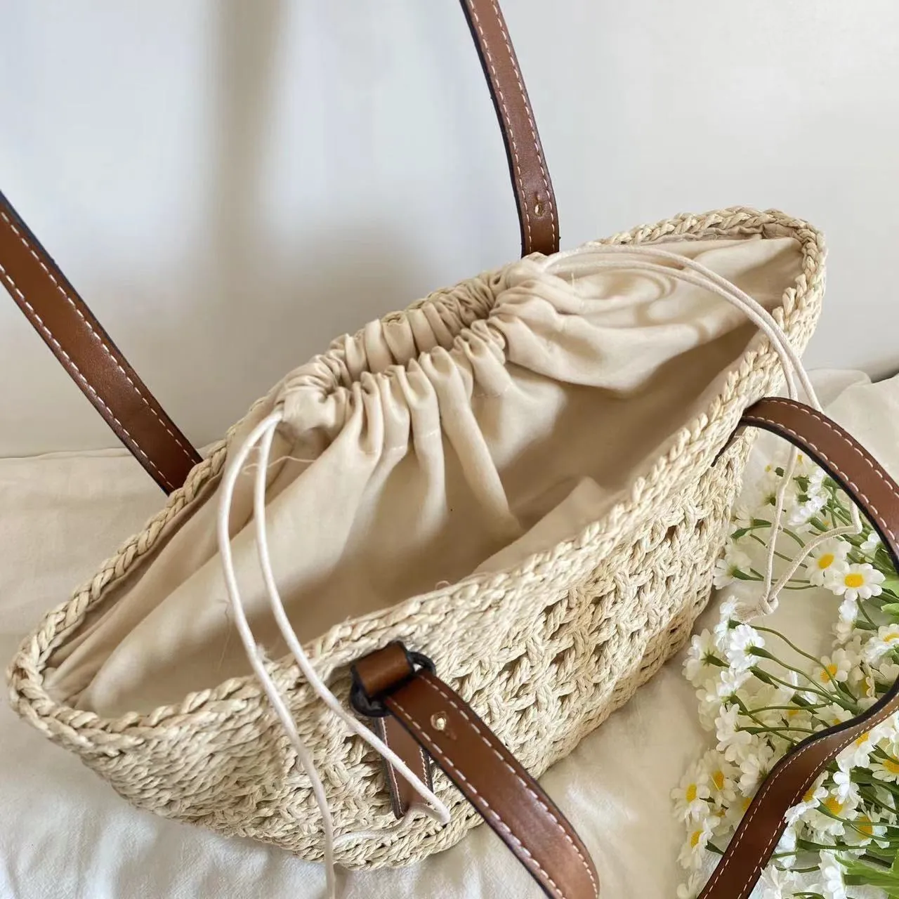 Elena Handbags Straw Market Tote Bag