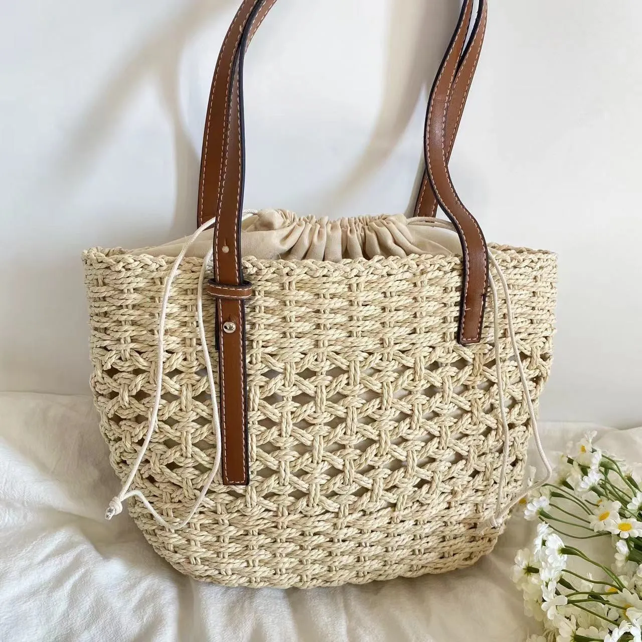 Elena Handbags Straw Market Tote Bag