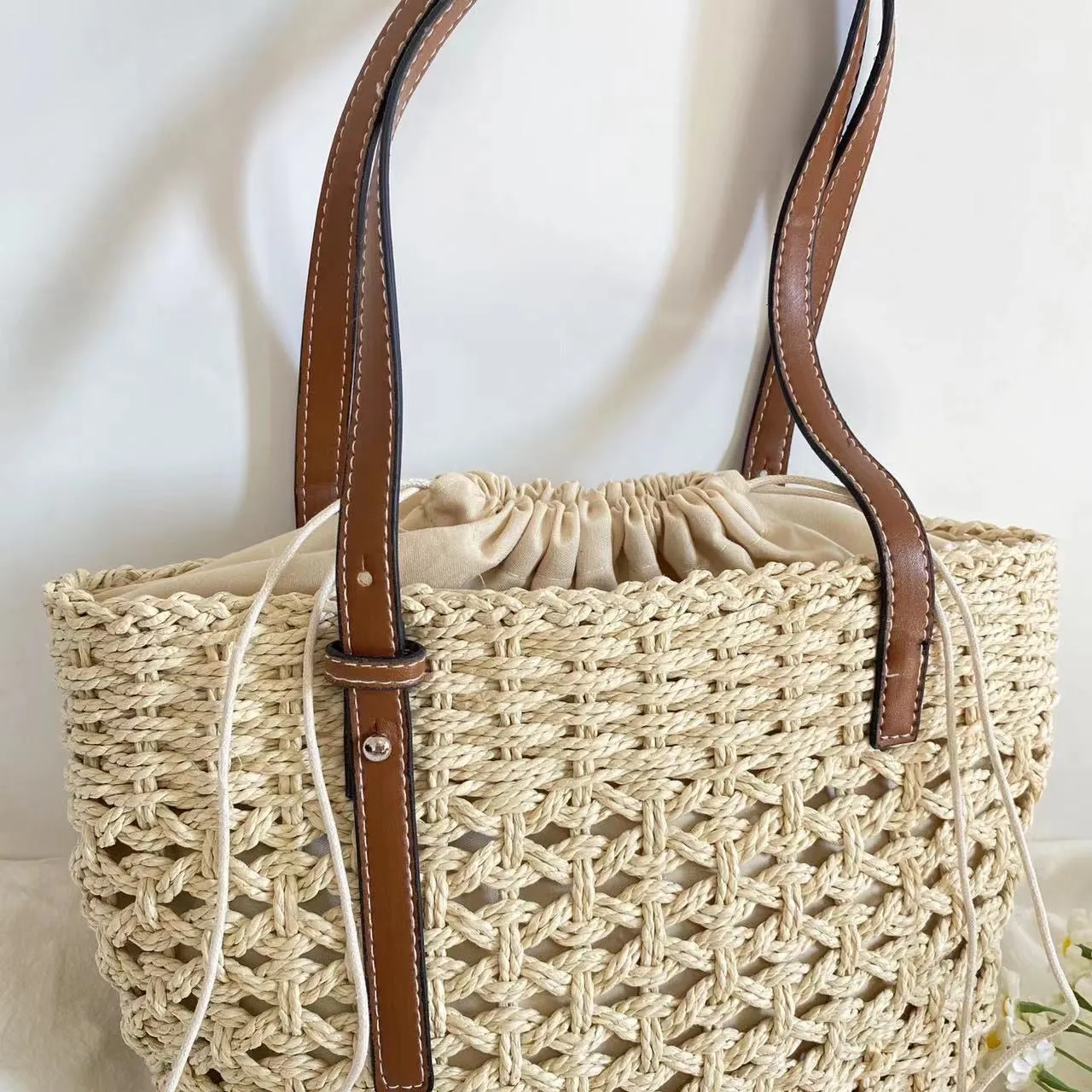 Elena Handbags Straw Market Tote Bag