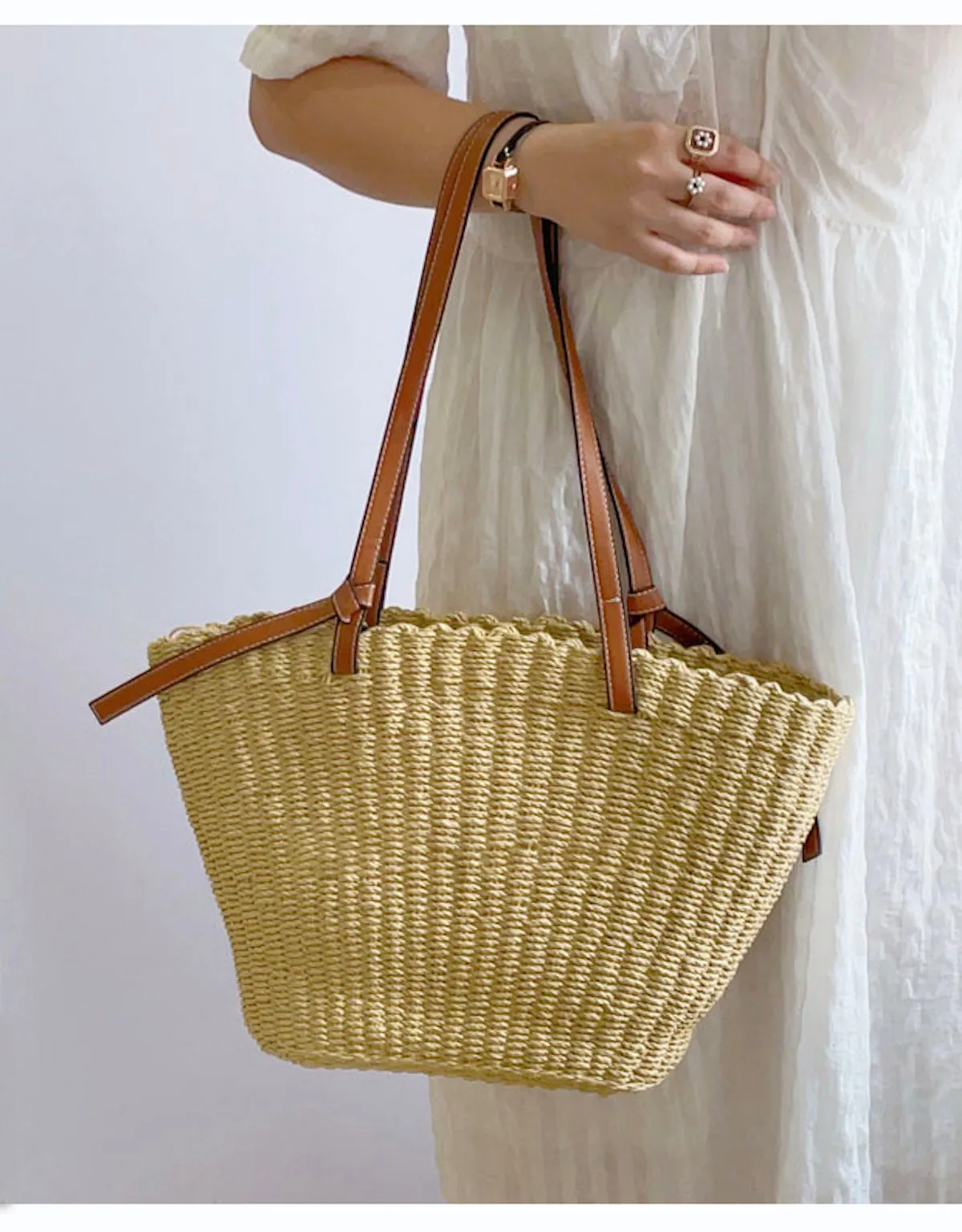 Elena Handbags Straw Shell Basket Summer Tote