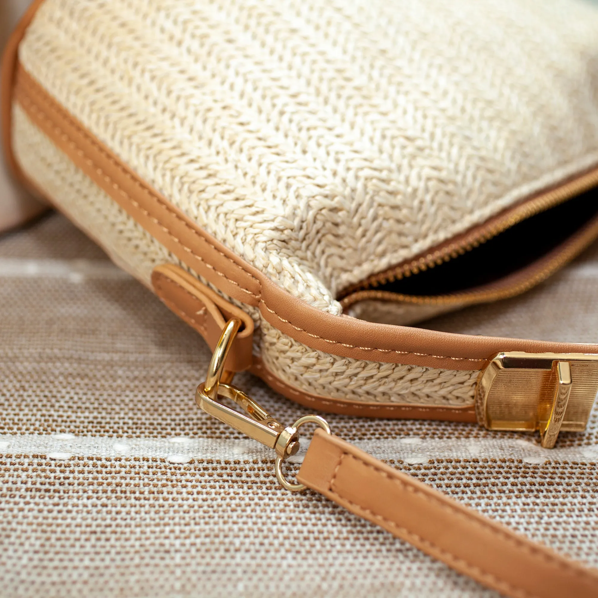 Elena Handbags Straw Woven Purse with Leather Accent