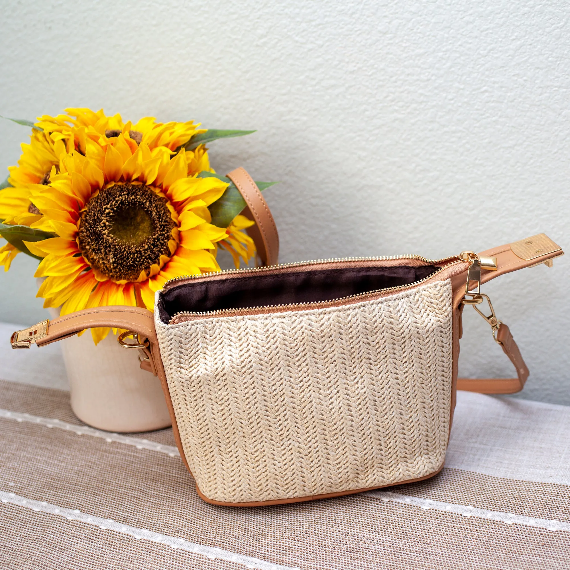 Elena Handbags Straw Woven Purse with Leather Accent