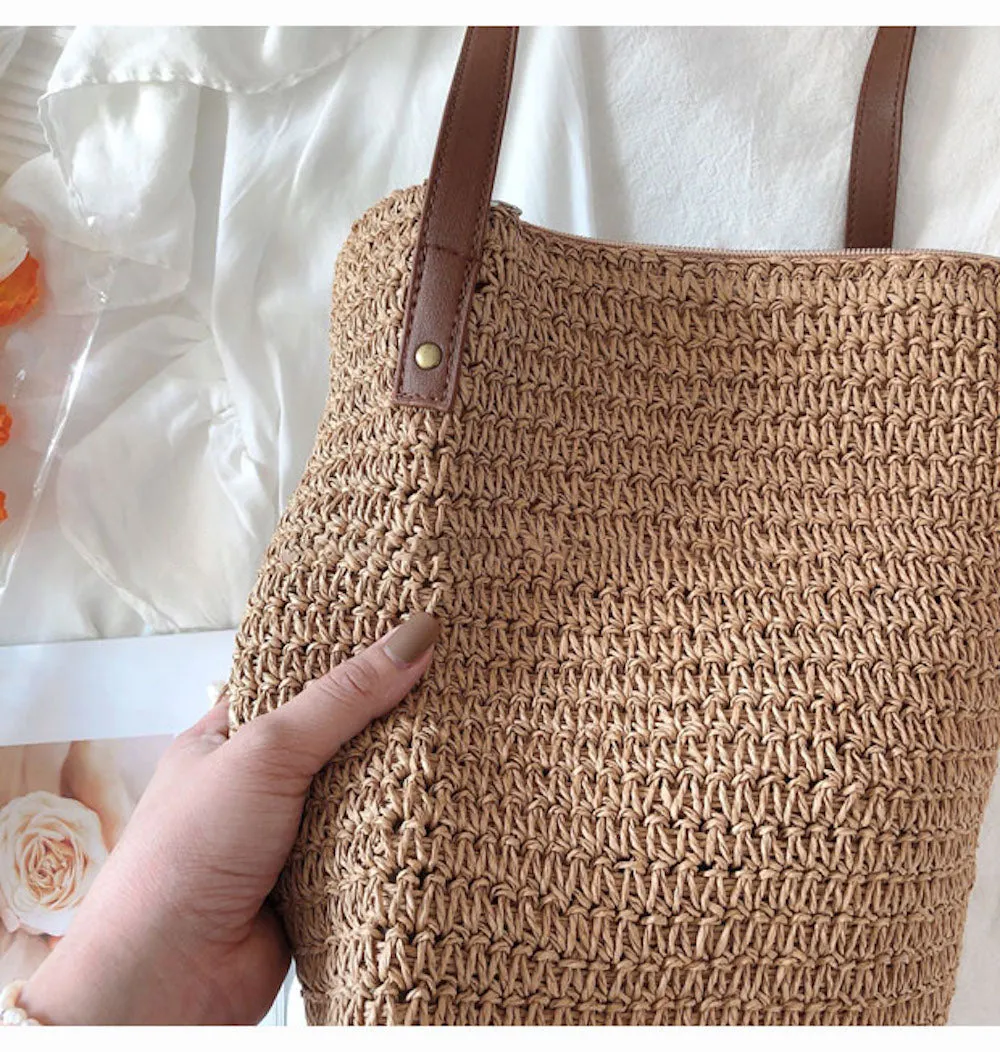 Elena Handbags Straw Woven Retro Shoulder Bag