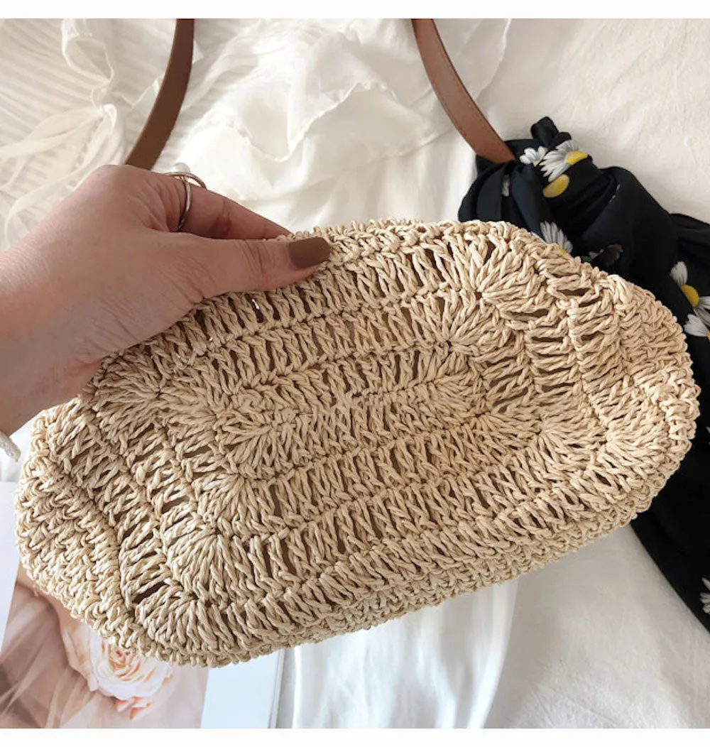 Elena Handbags Straw Woven Retro Shoulder Bag