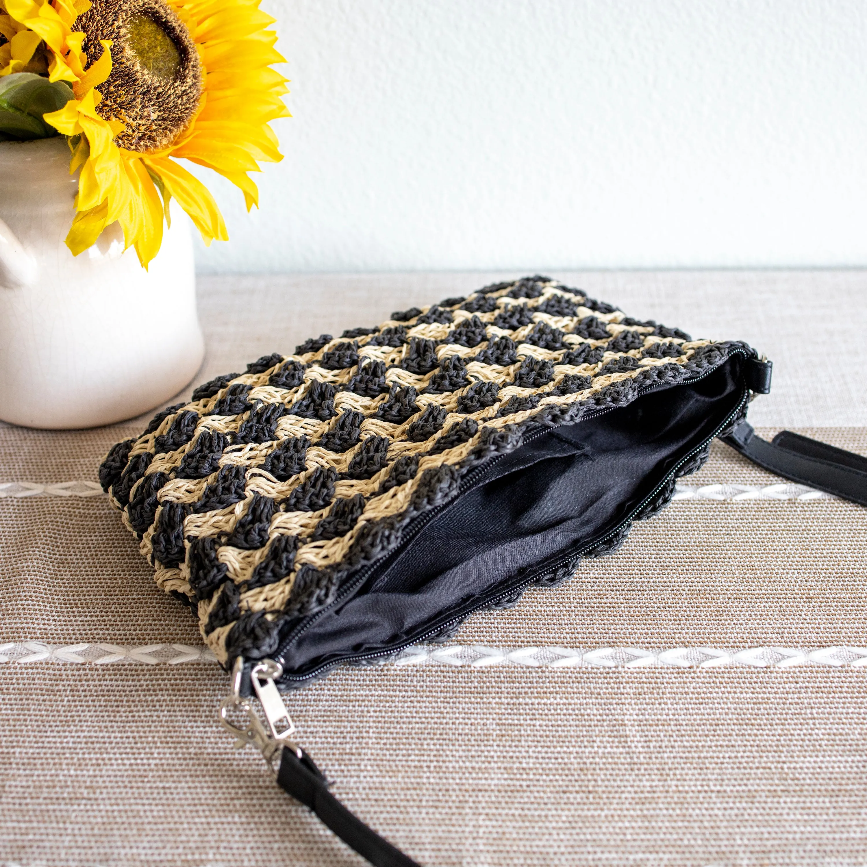 Elena Handbags Straw Woven Striped Crossbody Bag