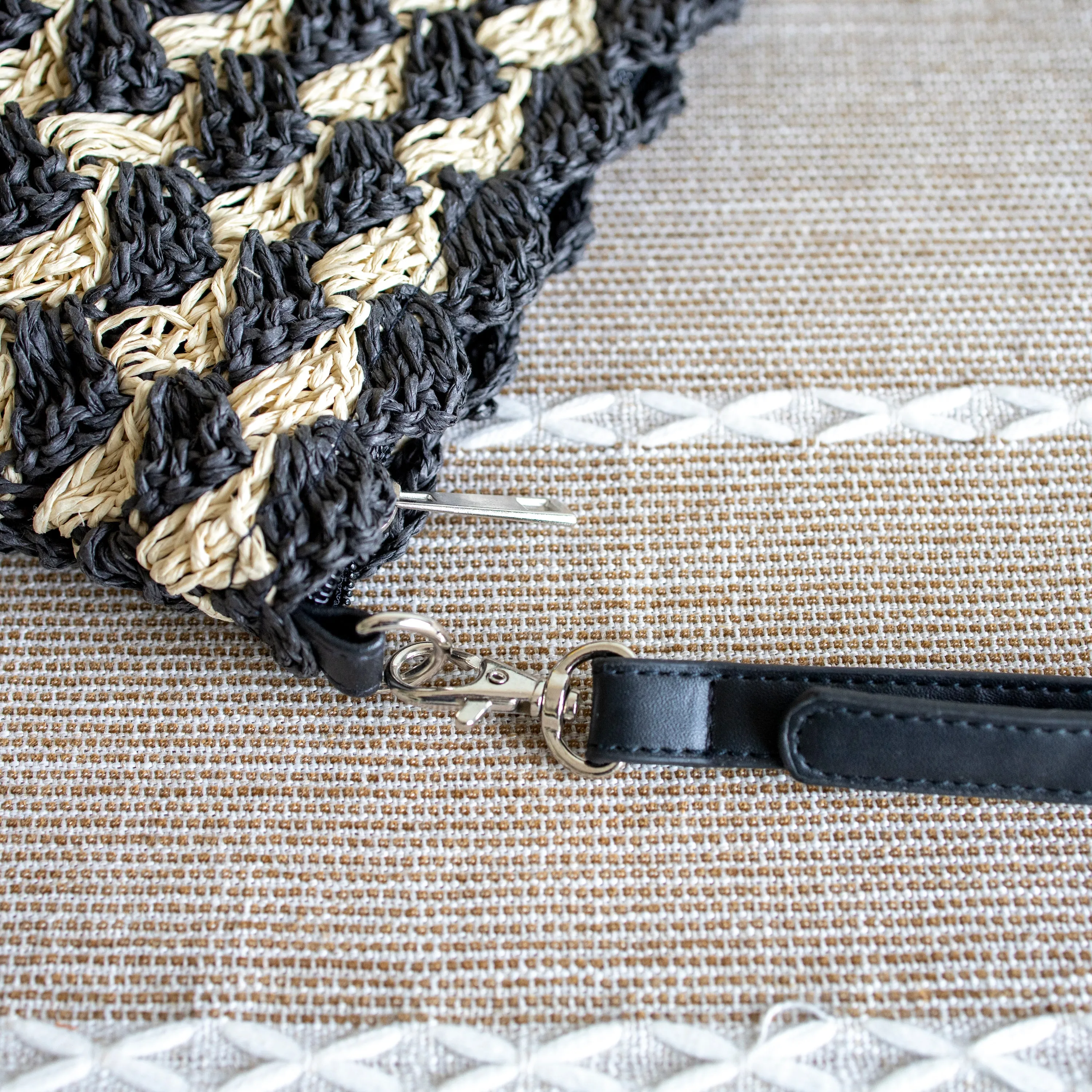 Elena Handbags Straw Woven Striped Crossbody Bag