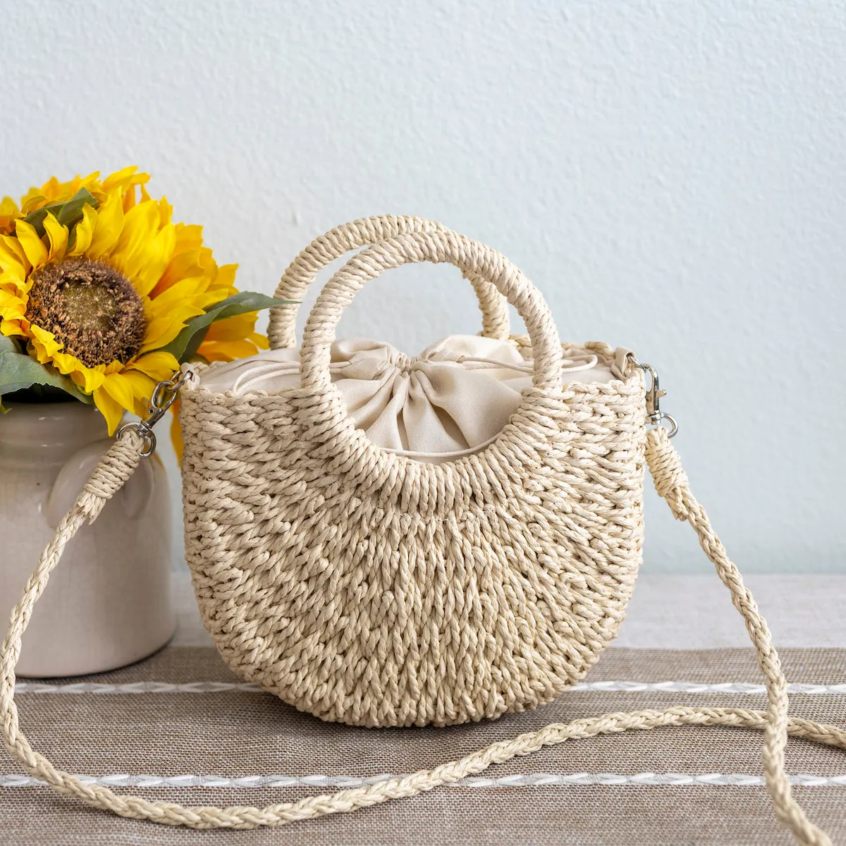Elena Handbags Summer Straw Basket Bag