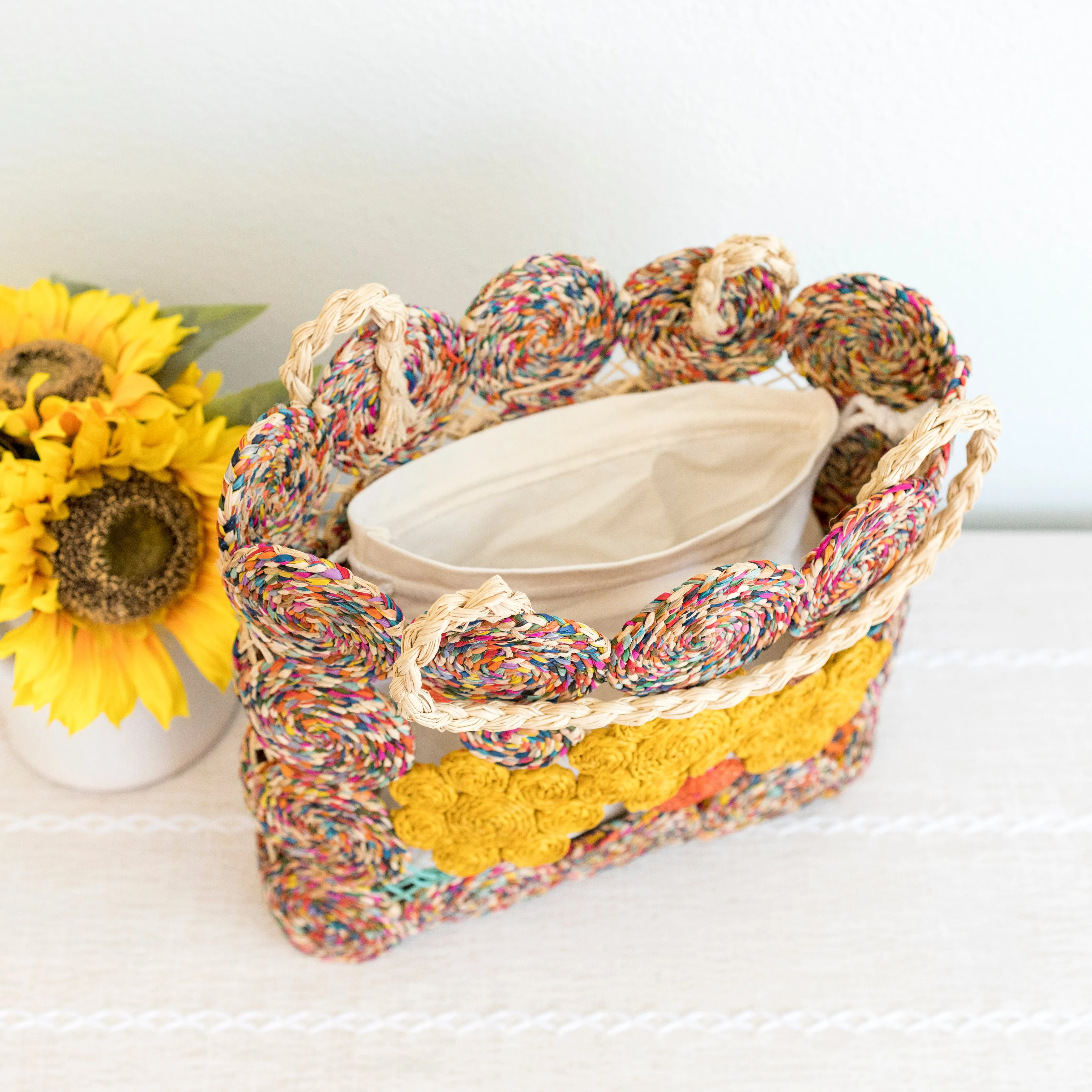 Elena Handbags Women's Flower Raffia Woven Summer Straw Tote