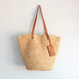 Elena Handbags Women's Large Soft Raffia Woven Summer Straw Tote with Genuine Leather Straps