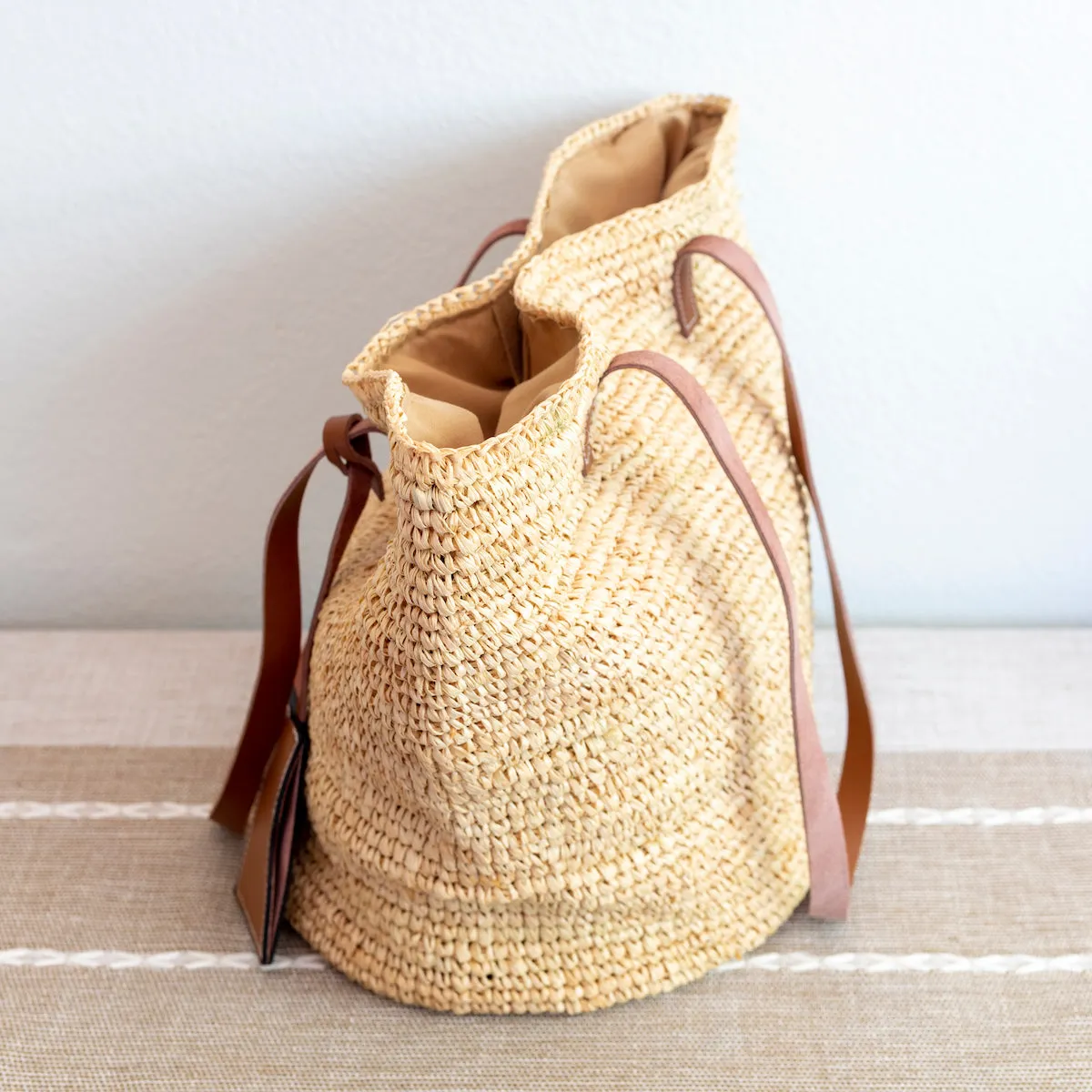 Elena Handbags Women's Large Soft Raffia Woven Summer Straw Tote with Genuine Leather Straps