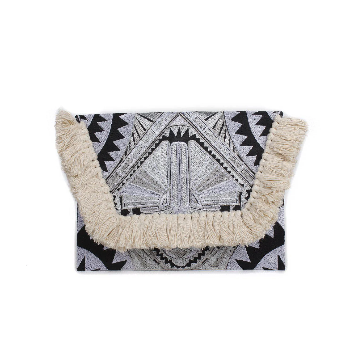 Embroidered Multi Tassel Envelope Clutch Bag - Thailand