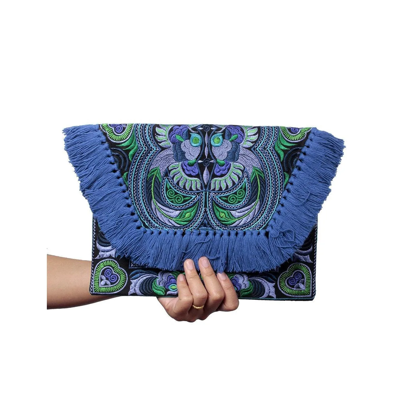 Embroidered Multi Tassel Envelope Clutch Bag - Thailand