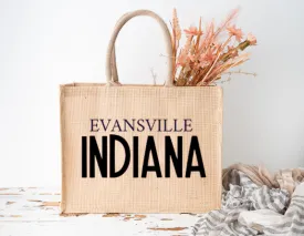 EVANSVILLE INDIANA Burlap Tote Bag