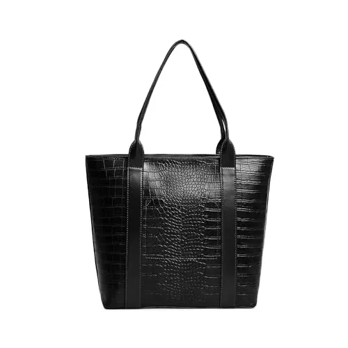 Fastrack Chic Textured Tote Bag for Women | Stylish Casual Bag for Ladies, Women, Girls | Trendy Everyday College Bag Made of Faux Leather (Black)